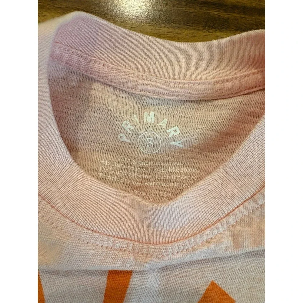 Primary Short Sleeve Shirt, Light Pink/Peach with Orange Sun, Size 3T